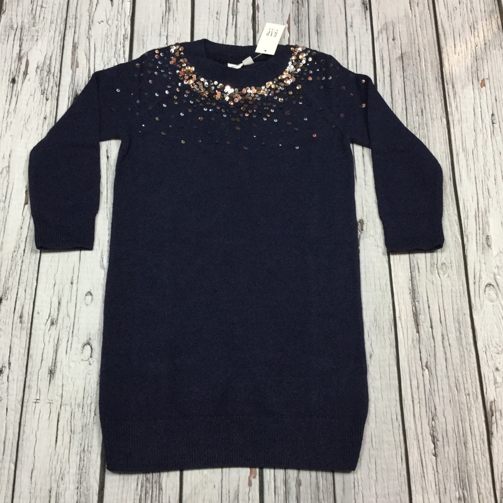 Gap Girls XS 4-5 Navy Blue Sequins Sweater Dress - Picture 1 of 3
